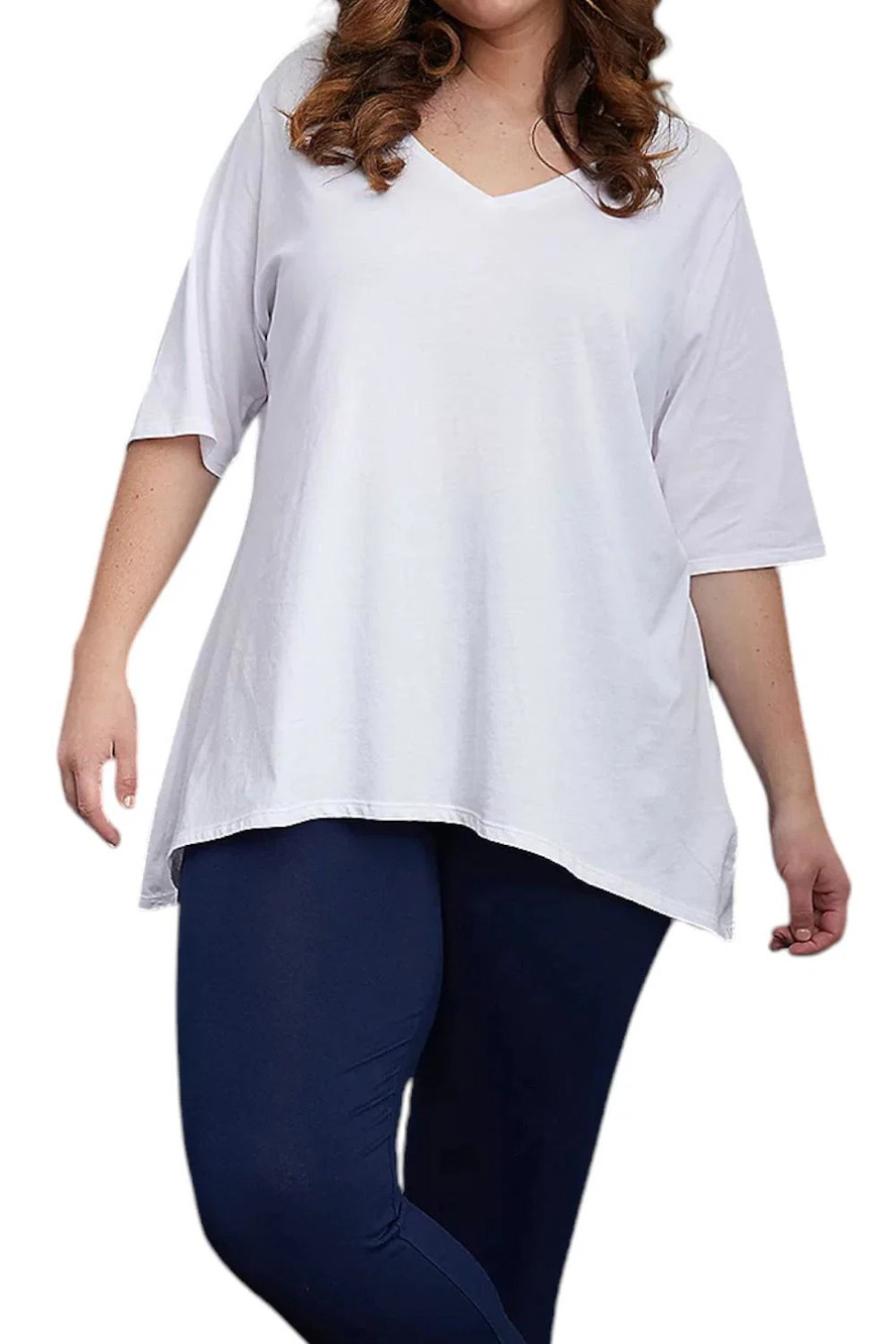 Seed to Style Organic Cotton V-Neck Top with Hi-Low Hem Cloud - Regular